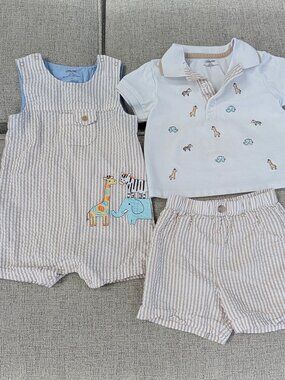 3 Piece Baby Safari Jungle Summer Outfit, 24 months, Little Me brand - romper, s